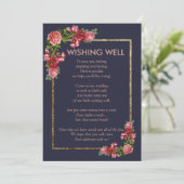 Navy Blue Pink Floral Gold Wishing well Kaart (Staand voorkant)