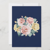 Navy Blue Pink Floral  huwelijksuitnodiging Kaart (Achterkant)