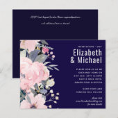 Navy Blue Pink Floral Modern Wedding Budget (Voorkant / Achterkant)