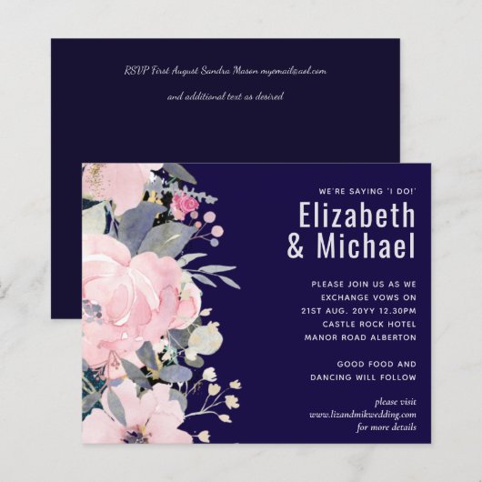 Navy Blue Pink Floral Modern Wedding Budget (Voorkant / Achterkant)