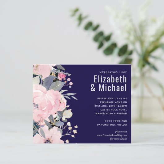 Navy Blue Pink Floral Modern Wedding Budget (Staand voorkant)