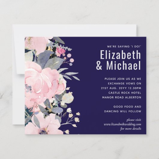 Navy Blue Pink Floral Modern Wedding Budget (Voorkant)