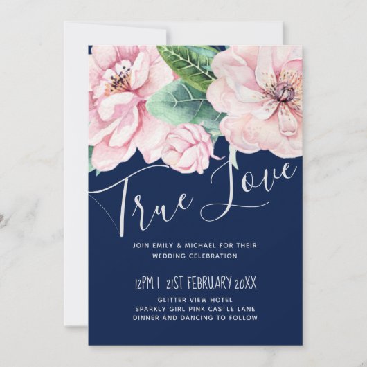 Navy Blue Pink Floral Modern Wedding Budget (Voorkant)