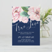 Navy Blue Pink Floral Modern Wedding Budget (Staand voorkant)