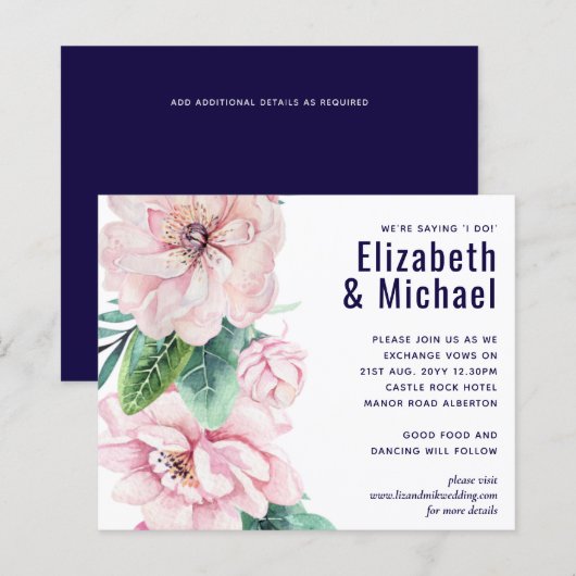 Navy Blue Pink Floral Modern Wedding Budget (Voorkant / Achterkant)