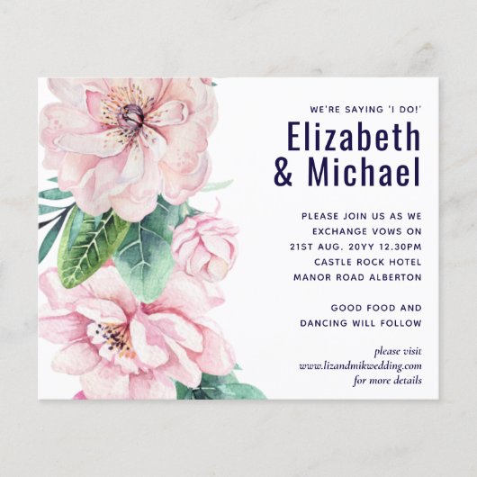 Navy Blue Pink Floral Modern Wedding Budget (Voorkant)