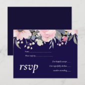 Navy Blue Pink Floral Modern Wedding Budget Uitnodiging Briefkaart (Voorkant / Achterkant)