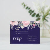 Navy Blue Pink Floral Modern Wedding Budget Uitnodiging Briefkaart (Staand voorkant)