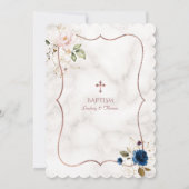 Navy Blue Pink Floral Roos Gold Twins Baptisme Kaart (Achterkant)