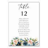 Navy Blue & Pink Floral Table Number Seating Chart Kaart (Voorkant)