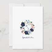Navy Blue & Pink Floral Wedding Invitation Kaart (Achterkant)
