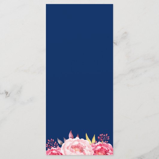 Navy Blue Pink Floral Wedding Menu Sjabloon (Achterkant)