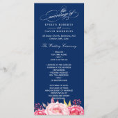 Navy Blue Pink Floral Wedding Programme Sjabloon (Voorkant)