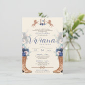 Navy Blue Pink Floral Western Charro Quinceanera I Kaart (Staand voorkant)