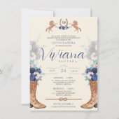 Navy Blue Pink Floral Western Charro Quinceanera I Kaart (Voorkant)