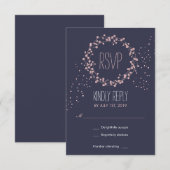Navy Blue Pink Floral Wreath Wedding RSVP Kaart (Voorkant / Achterkant)
