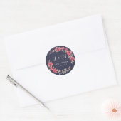 Navy Blue Pink Floral Wreath Wedding Sticker (Envelop)