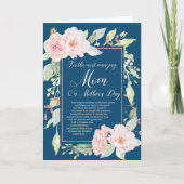 Navy Blue Pink Flowers Moederdag Kaart (Voorkant)