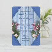 Navy - Blue & Pink Flowers Wedding Kaart (Staand voorkant)