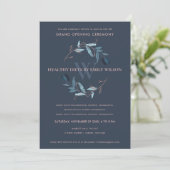 NAVY BLUE PINK FOLIAGE WREATH GRAND OPENING INVITE BEDANKKAART (Staand voorkant)