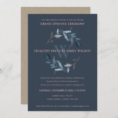 NAVY BLUE PINK FOLIAGE WREATH GRAND OPENING INVITE BEDANKKAART (Voorkant / Achterkant)