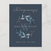 NAVY BLUE PINK FOLIAGE WREATH MEMORIAL DANK U UITNODIGING BRIEFKAART (Voorkant)