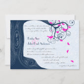 Navy Blue Pink Forest Love Bird Weduwen Invitation Kaart (Voorkant)