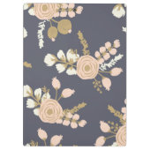 Navy Blue Pink Gold Floral Kantoor Klembord (Achterkant)