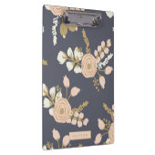 Navy Blue Pink Gold Floral Kantoor Klembord (Rechts)
