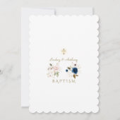 Navy Blue Pink Gold Flowers Twins Baptisme Kaart (Achterkant)