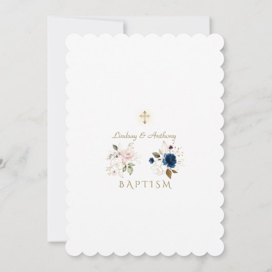 Navy Blue Pink Gold Flowers Twins Baptisme Kaart (Achterkant)