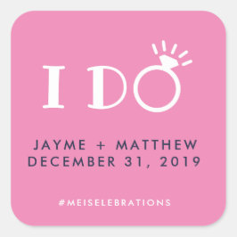 Navy Blue Pink I Wedding Couple Hashtag Square Vierkante Sticker