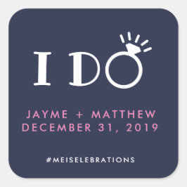 Navy Blue Pink I Wedding Couple Hashtag Square Vierkante Sticker