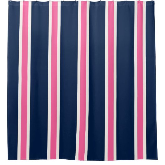 Navy Blue Pink Khaki Stripes gepersonaliseerd Douchegordijn (Voorkant)
