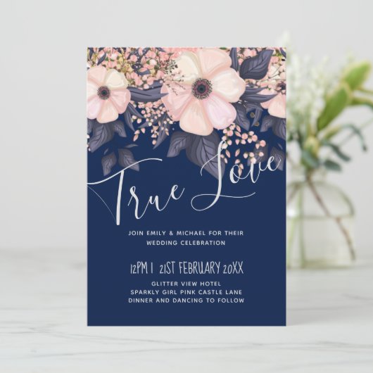 Navy Blue Pink Modern Wedding Budget (Staand voorkant)