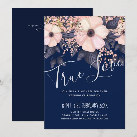 Navy Blue Pink Modern Wedding Budget (Voorkant / Achterkant)