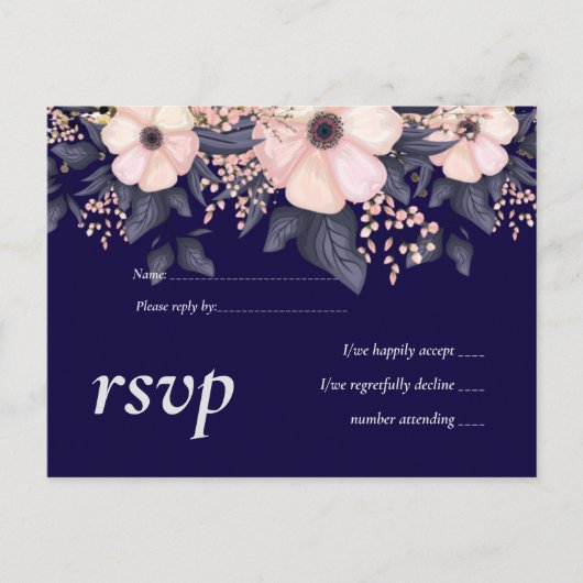 Navy Blue Pink Modern Wedding Budget Uitnodiging Briefkaart (Voorkant)