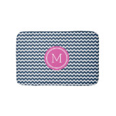 Navy Blue Pink Monogram Chevron Stripes Bathmat Badmat (Voorkant)