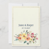 Navy blue pink orange gold floral spring RSVP Kaart (Achterkant)