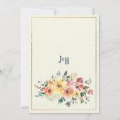 Navy blue pink orange gold floral spring Wedding  Kaart (Achterkant)