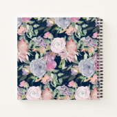 Navy Blue Pink Paars Hand Drawn Floral Recipe Notitieboek (Achterkant)