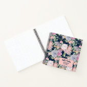 Navy Blue Pink Paars Hand Drawn Floral Recipe Notitieboek (Binnen)