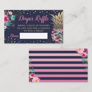 Navy Blue Pink Pineapple Baby shower Diaper Raffle Informatiekaartje