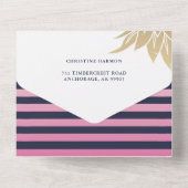 Navy Blue Pink Pineapple Floral Baby shower All In One Uitnodiging (Achterkant)