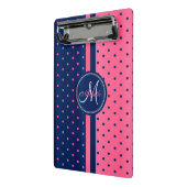 Navy Blue & Pink Polka Dots - Monogram Mini Klembord (Angled2)