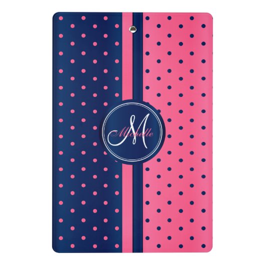 Navy Blue & Pink Polka Dots - Monogram Mini Klembord (Achterkant)