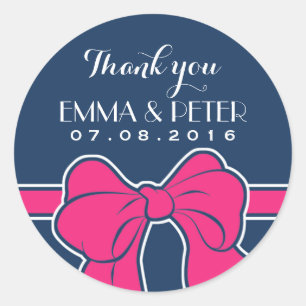 Navy Blue Pink Ribbon Wedding Dank je Sticker
