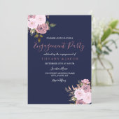 Navy Blue Pink & Roos Engagement Party nodigt uit Kaart (Staand voorkant)