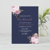 Navy Blue Pink & Roos Vow Renewal Invite Kaart (Staand voorkant)