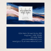 Navy Blue Pink Rose Gold Monogram Business Cards Visitekaartje (Voorkant /achterkant)